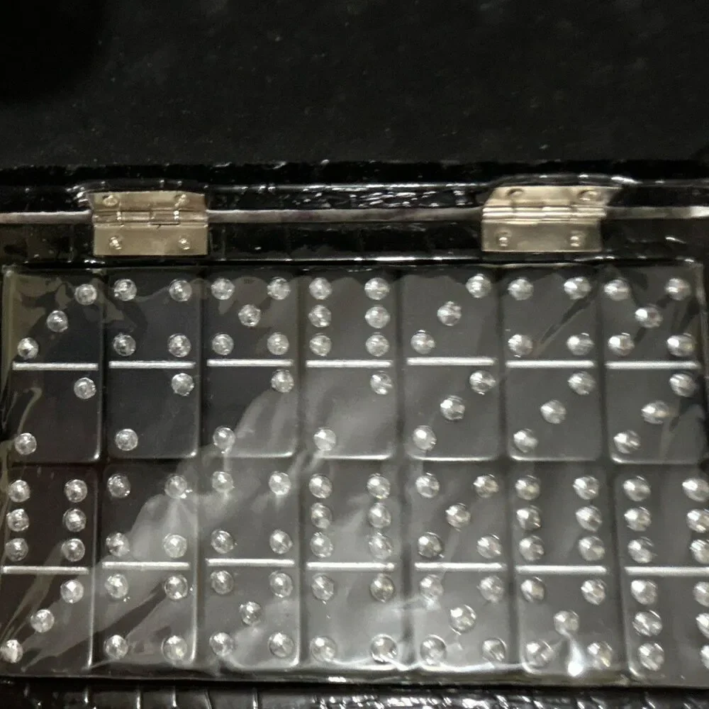 Dominoes Board Game Complete Folding Set w/ Black Hinged Case “Diamond” Dots